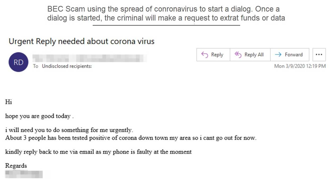 Example of coronavirus scam email